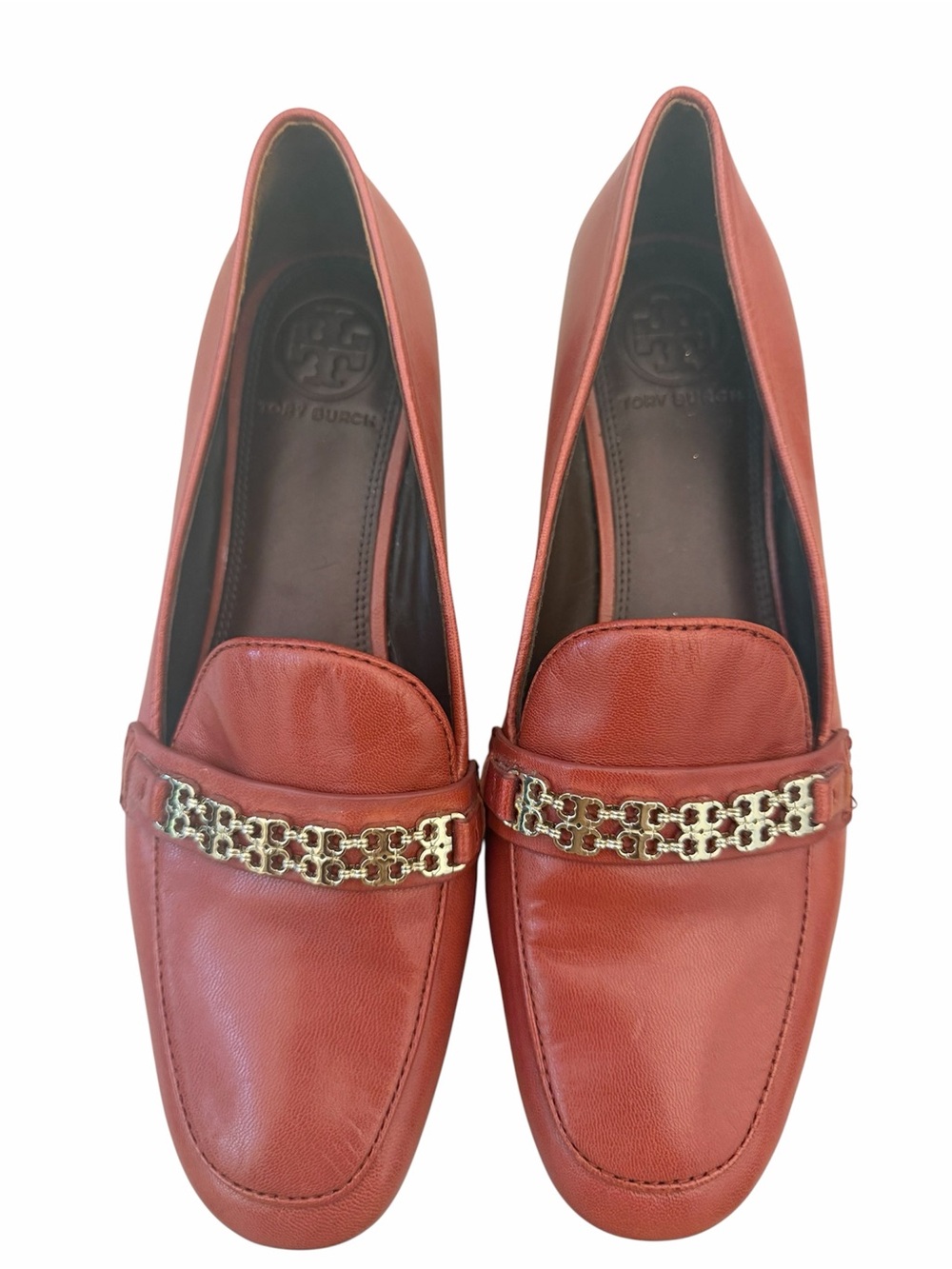 Tory Burch Leather Chain-Trim Loafers